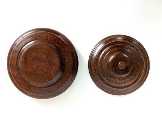 Image 1 of Round Jewellery Box With Lid| Dark Oak | Midcentury