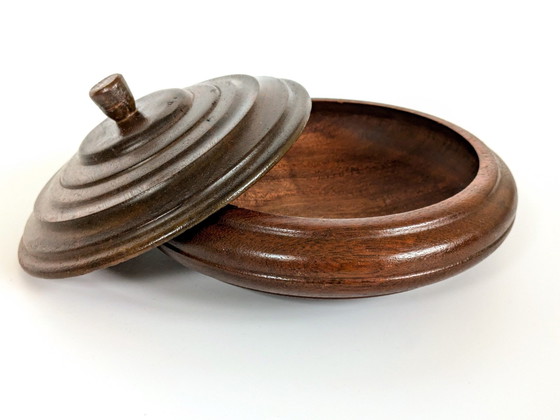 Image 1 of Round Jewellery Box With Lid| Dark Oak | Midcentury