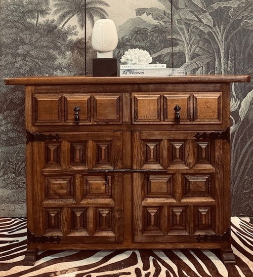 Spanish Oak Brutalist Closet Sideboard