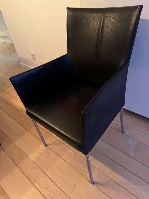 4 Dining Chairs By Bert Plantagie. Black Leather, Used But In Good Condition.