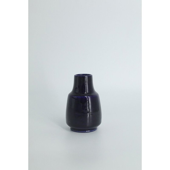 Image 1 of Vintage collectible vase in dark navy blue stoneware by Gunnar Borg for Höganäs Keramik, Sweden 1960