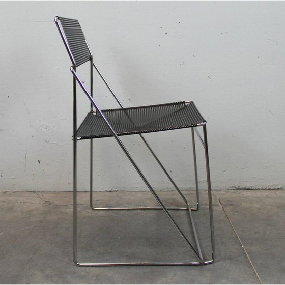 Image 1 of Set of 3 vintage chairs in black lacquered metal and steel, Italy 1970