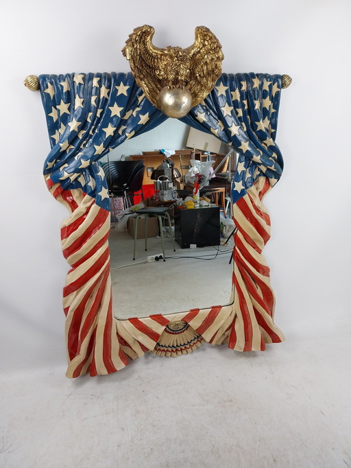 1 X Composition Mirror American Flag And Eagle. 1980'S