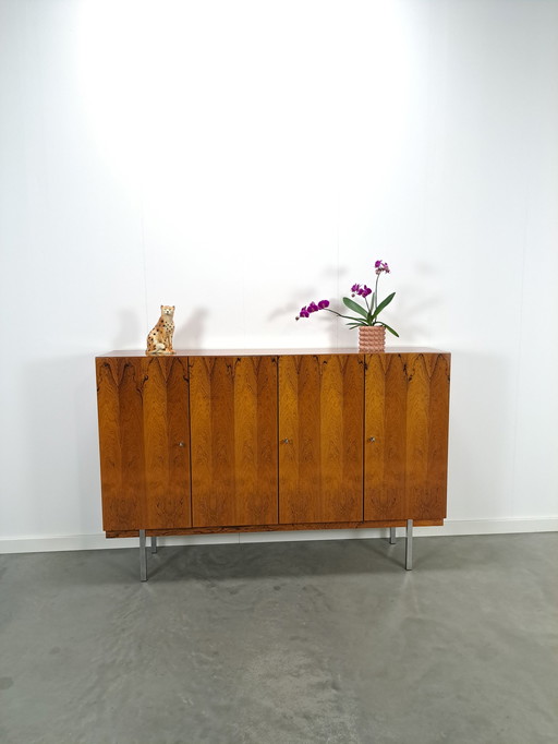 Tall sideboard Rio rosewood veneer with chrome legs