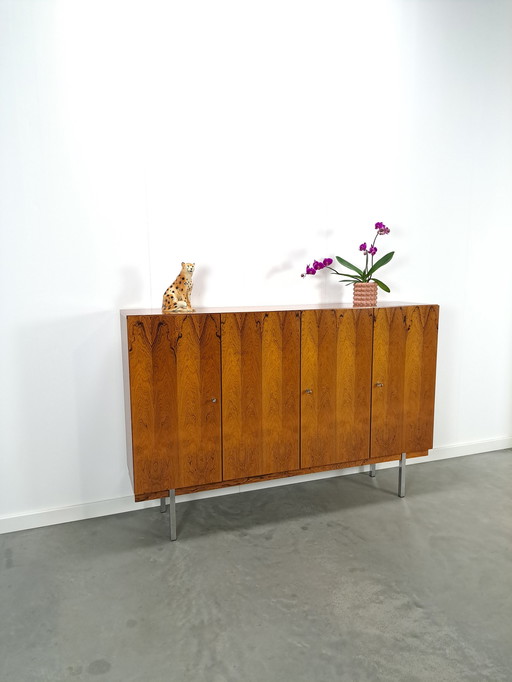 Tall sideboard Rio rosewood veneer with chrome legs