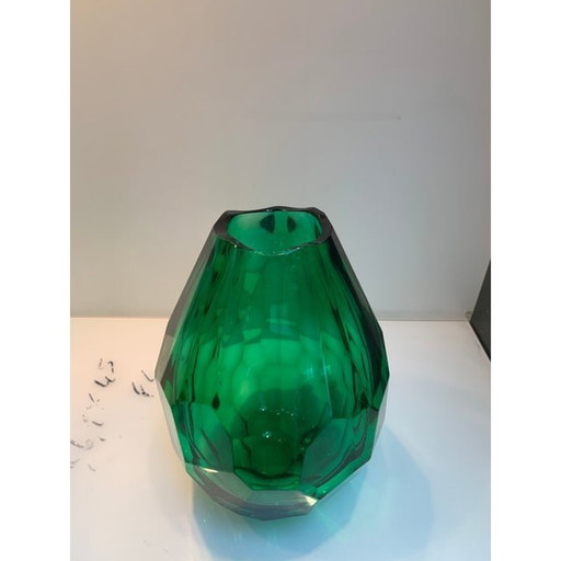 2020S Italian Green Cristal Handmade Cut Vases - Set Of 2