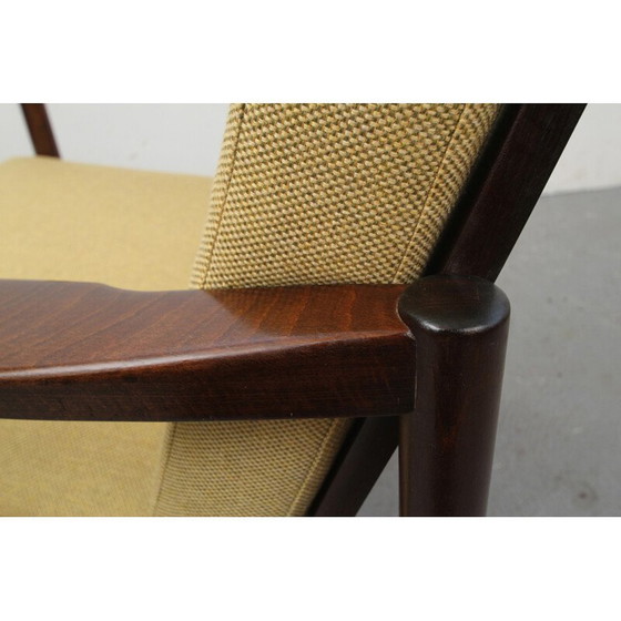Image 1 of Mid-century walnut armchair in yellow - 1960s