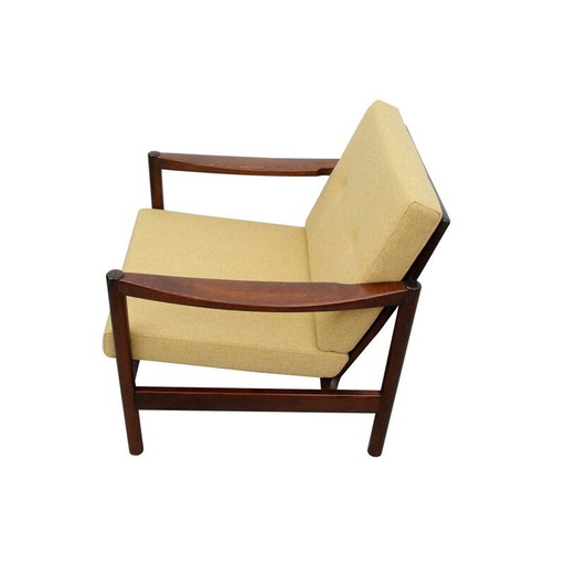 Mid-century walnut armchair in yellow - 1960s