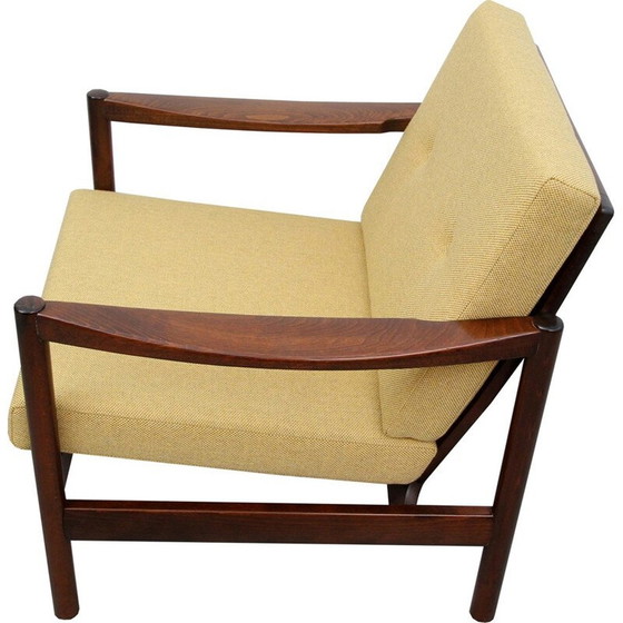 Image 1 of Mid-century walnut armchair in yellow - 1960s