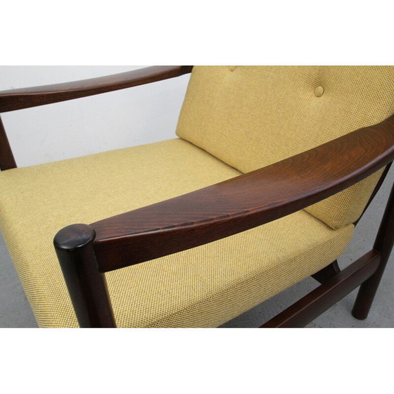 Image 1 of Mid-century walnut armchair in yellow - 1960s
