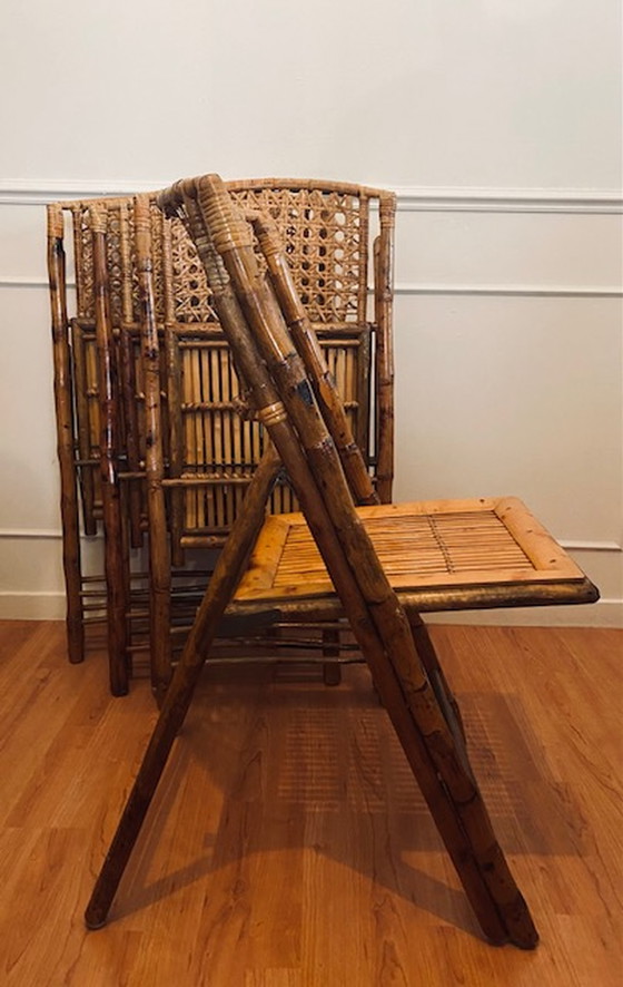 Image 1 of 4x Vintage Bamboo Folding Chairs