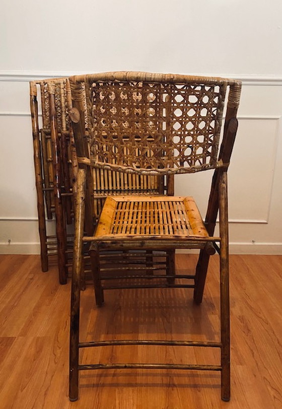 Image 1 of 4x Vintage Bamboo Folding Chairs