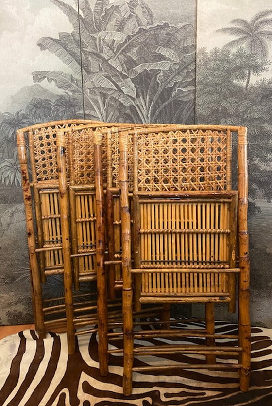 Image 1 of 4x Vintage Bamboo Folding Chairs