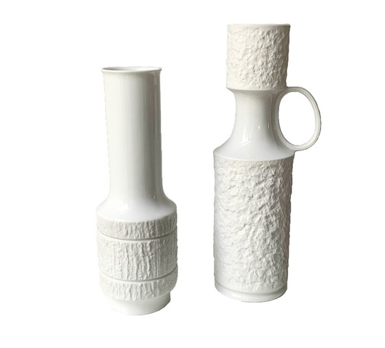 Image 1 of 2 Vintage Vases - Royal Kpm & Arcta De Thomas - Porcelain - Biscuit - Op Art - Space Age - 1960