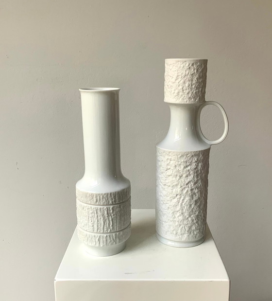 Image 1 of 2 Vintage Vases - Royal Kpm & Arcta De Thomas - Porcelain - Biscuit - Op Art - Space Age - 1960