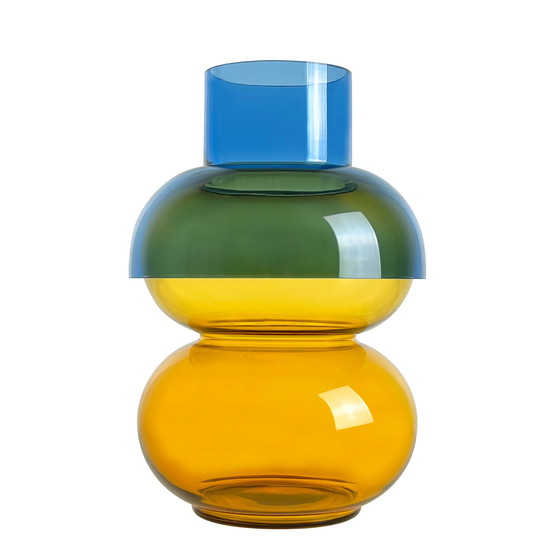 Image 1 of Cloudnola Bubble Flip Vase XL Blue and Yellow Glass