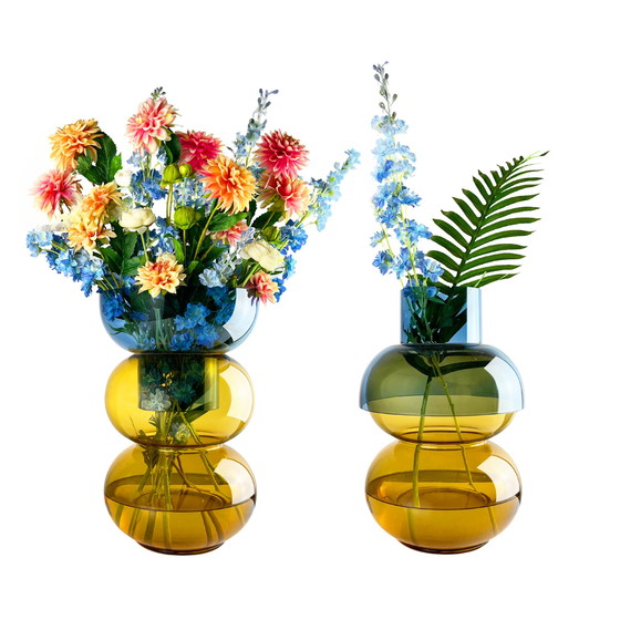 Image 1 of Cloudnola Bubble Flip Vase XL Blue and Yellow Glass