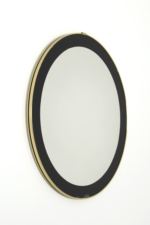 Vintage round mirror with brass