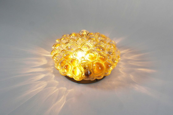 Image 1 of 1X Amber Glass Bubble Flush Mount Light By Helena Tynell For Glashutte Limburg