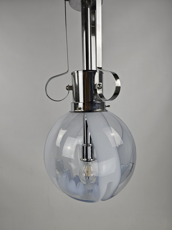 Image 1 of Italian Pendant Lamp Glass And Chrome In Blue, White Transparent