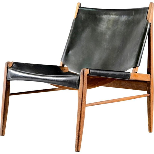 Vintage leather armchair by Franz Xaver Lutz for WK Möbel, Germany 1958