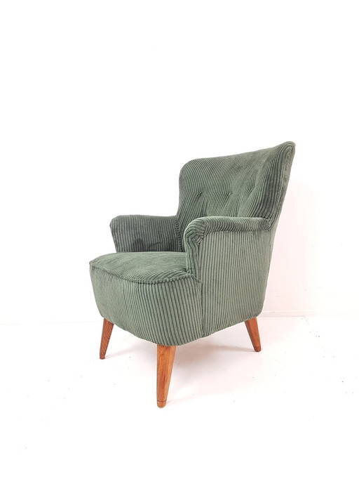 Green Armchair Ribbed Fabric Artifort Theo Ruth