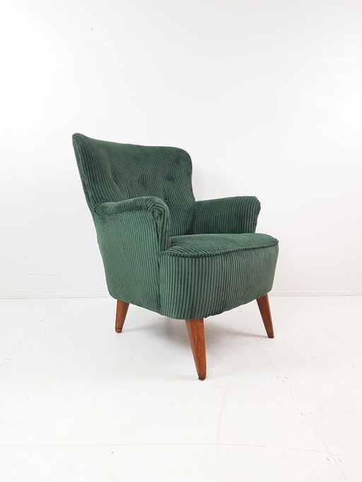 Green Armchair Ribbed Fabric Artifort Theo Ruth