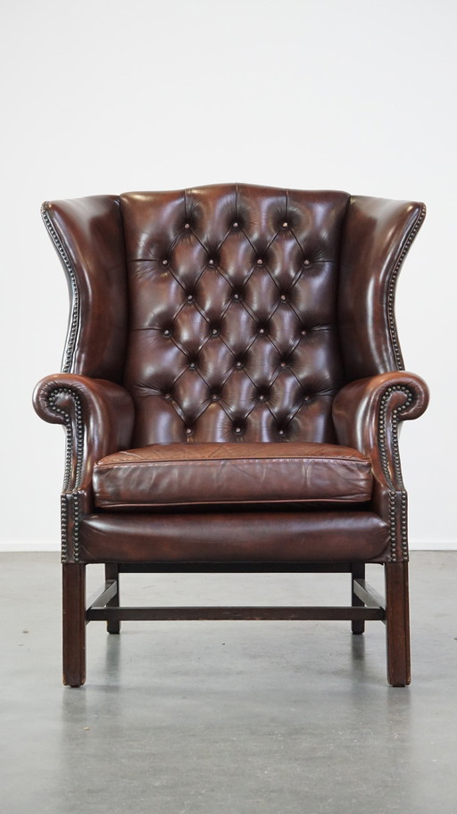 Chesterfield Ear Armchair Made Of Beef Leather