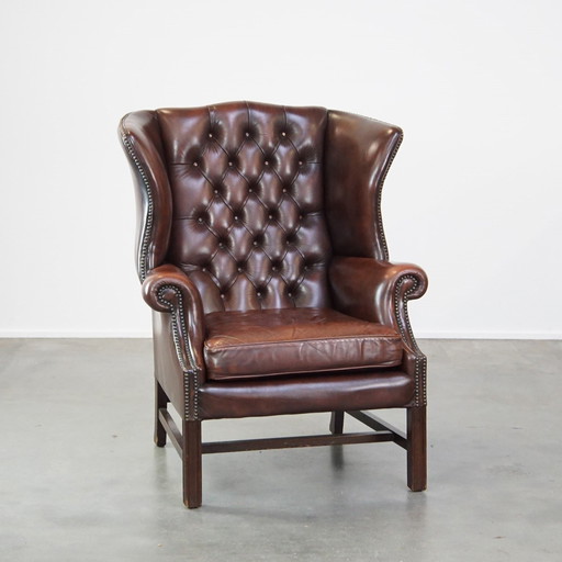 Chesterfield Ear Armchair Made Of Beef Leather