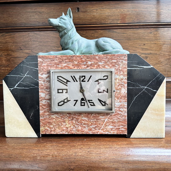 Image 1 of Art Deco Clock Marble - Perfectly Working - Shepherd Dog