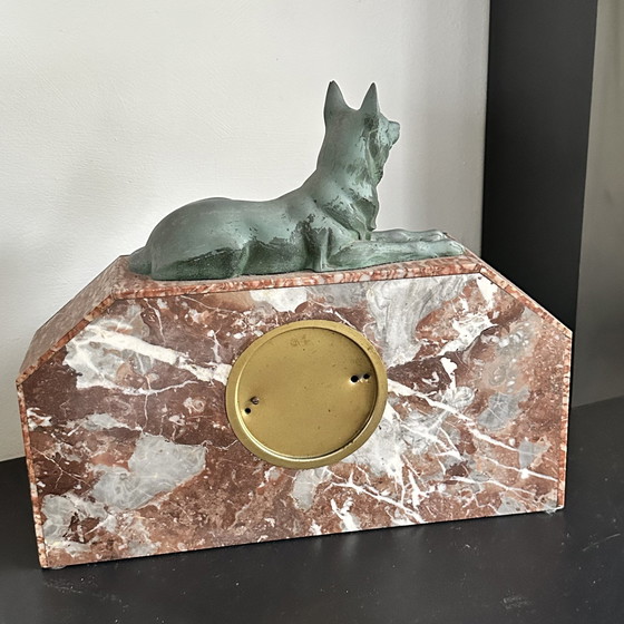 Image 1 of Art Deco Clock Marble - Perfectly Working - Shepherd Dog