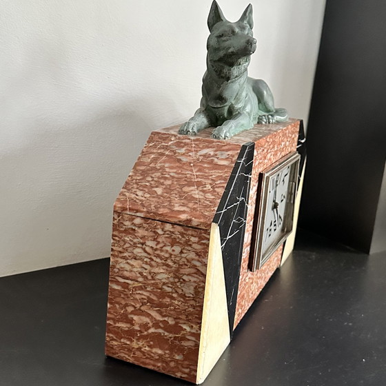 Image 1 of Art Deco Clock Marble - Perfectly Working - Shepherd Dog