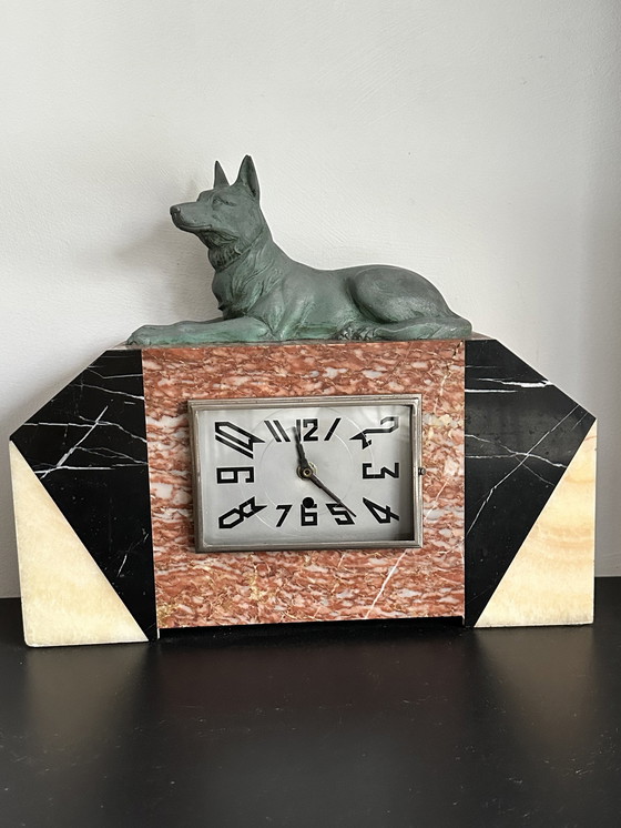 Image 1 of Art Deco Clock Marble - Perfectly Working - Shepherd Dog