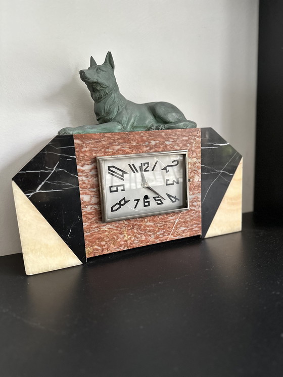 Image 1 of Art Deco Clock Marble - Perfectly Working - Shepherd Dog