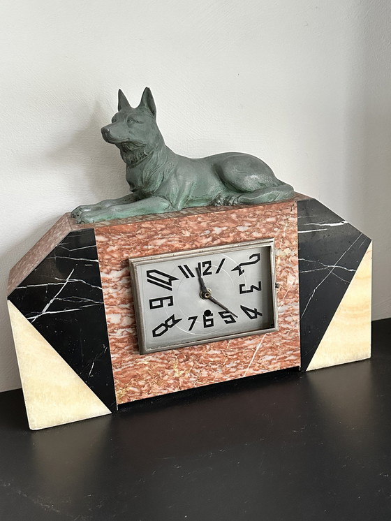 Image 1 of Art Deco Clock Marble - Perfectly Working - Shepherd Dog