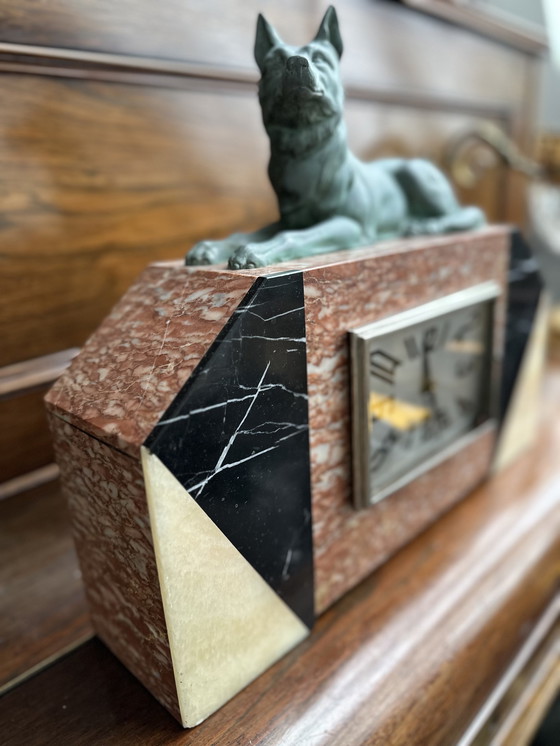 Image 1 of Art Deco Clock Marble - Perfectly Working - Shepherd Dog