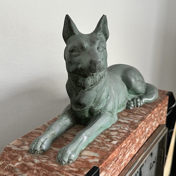 Image 1 of Art Deco Clock Marble - Perfectly Working - Shepherd Dog