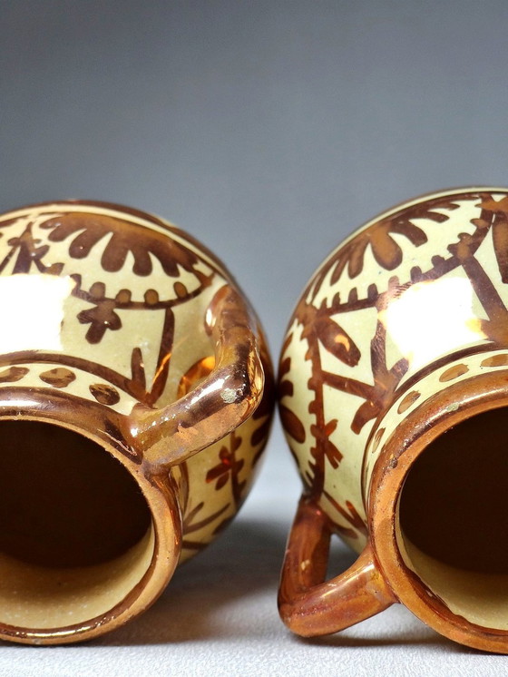 Image 1 of Duo Of Miniature Hispano-Moorish Vases Antique Crafts Copper Luster