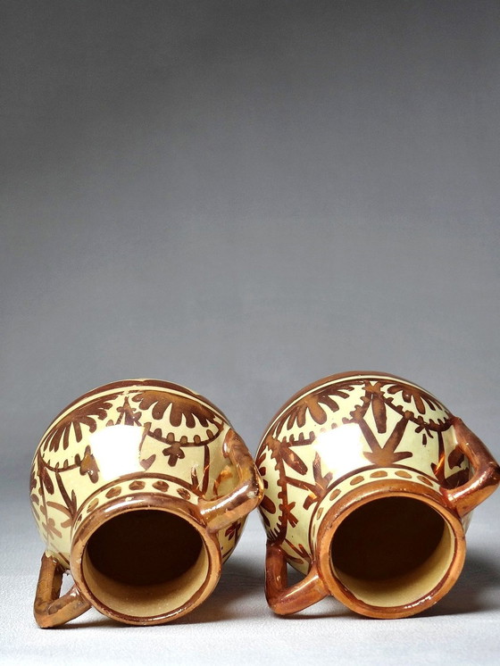 Image 1 of Duo Of Miniature Hispano-Moorish Vases Antique Crafts Copper Luster