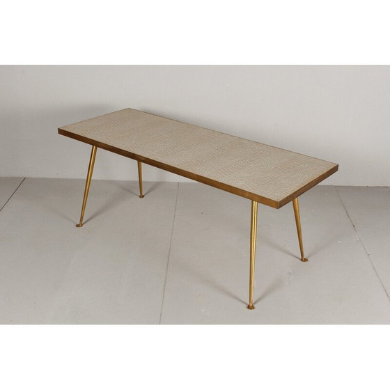 Image 1 of Vintage mosaic coffee table in brass and glass tiles, 1950