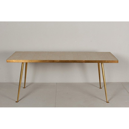 Vintage mosaic coffee table in brass and glass tiles, 1950