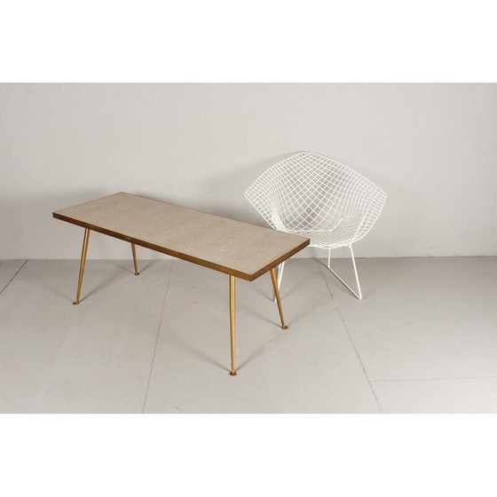 Image 1 of Vintage mosaic coffee table in brass and glass tiles, 1950