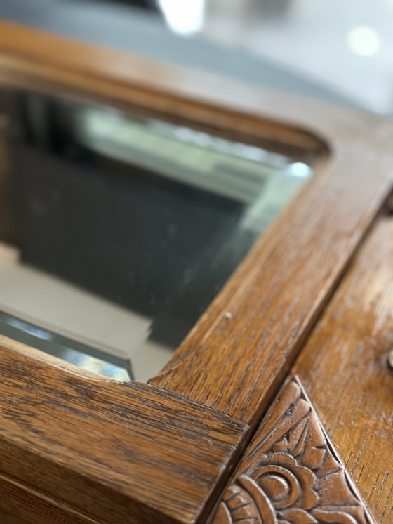 Image 1 of Art Deco Pharmacy Cabinet - Hallway Cabinet With Drawer - Mirrored Cabinet