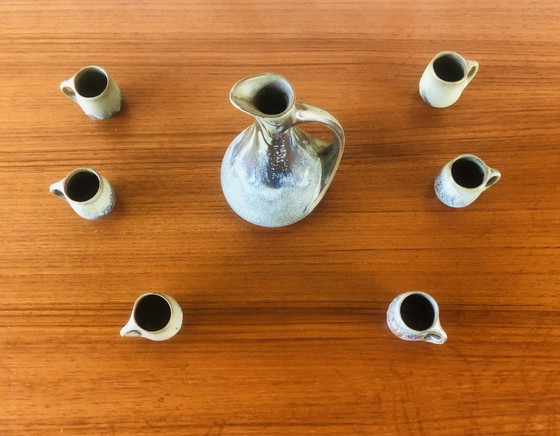 Image 1 of  Art Nouveau, Flamed Stoneware Liquor Service from Denbac, Set of 7