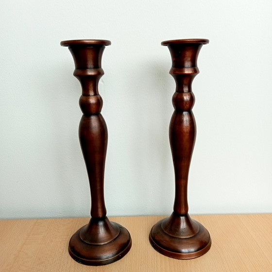 Image 1 of Set di eleganti candelieri da tavolo da pranzo alti e stretti, color bronzo 