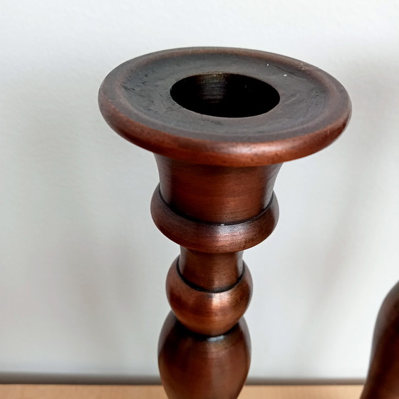 Image 1 of Set di eleganti candelieri da tavolo da pranzo alti e stretti, color bronzo 