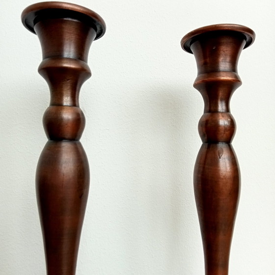 Image 1 of Set di eleganti candelieri da tavolo da pranzo alti e stretti, color bronzo 