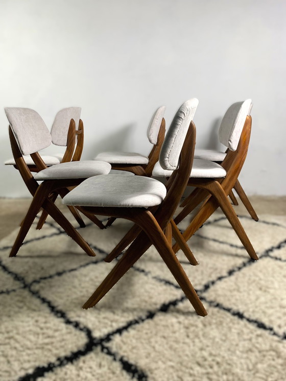 Image 1 of Louis Van Teeffelen Dining Chairs Set Of 6, Reupholstered