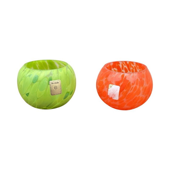 Image 1 of Pair of vintage orange and green tinted glass tealight holders for La Vida, 1980