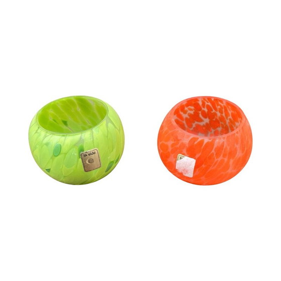 Image 1 of Pair of vintage orange and green tinted glass tealight holders for La Vida, 1980